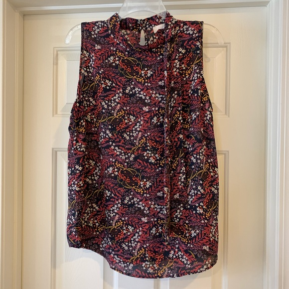 NWT L LOFT Floral Tie Neck Shell - Picture 3 of 8